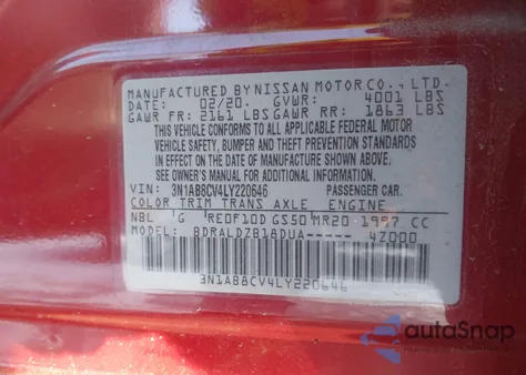 2020 Nissan Sentra Sv Xtronic Cvt из США, поврежденный, VIN 3N1AB8CV4LY220646